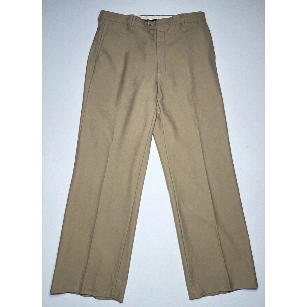 Louis Raphael Men's Tailored Straight Leg Dress Pants Beige 100 % Wool 34 Fit 32